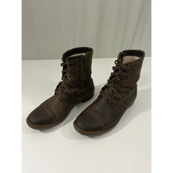 UGG Ashbury Boots Women's 9 Brown Leather Waterproof Lace-Up Wool Lined Combat - Picture 2 of 12